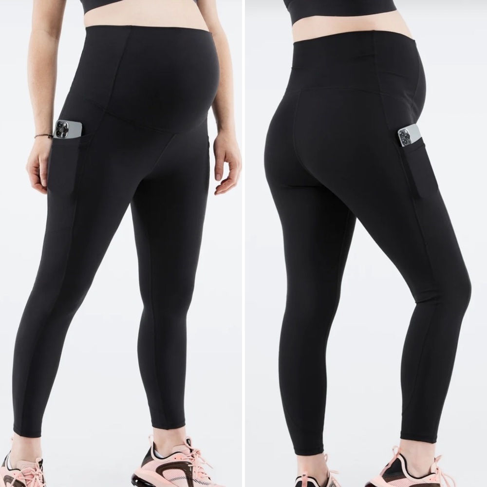 2 Pairs PureLuxe High-Waisted Maternity 7/8 Legging in Black Size Medium